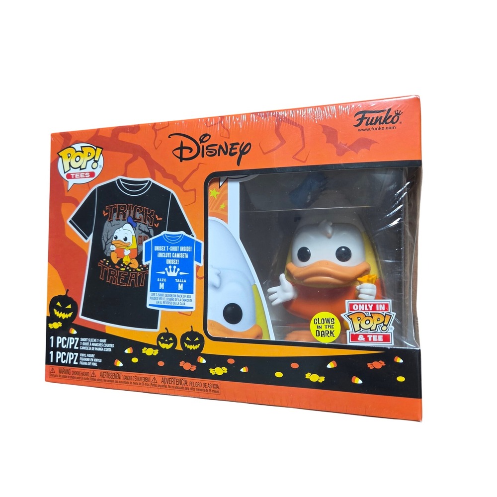 Disney Funko Pop & Tee Shirt M Donald Duck Glow in the Dark Halloween Figure NIB